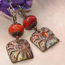 PRIMEVAL SONG - Copper Ammonites Sponge Coral Earrings, Artisan Handmade