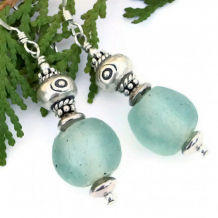 KROBO'S GIFT - Recycled Coke Bottle Glass Handmade Earrings, Evil Eye Thai Silver 