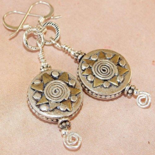 AZTEC SUNS - Sterling Silver Copper Suns Spirals Handmade Earrings