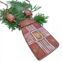 SOUTHWEST SPIRITUAL - Southwest Cross Handmade Necklace, Polymer Clay Leather Pueblo Unique