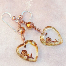 MI AMOR - Hearts and Flowers Earrings, Handmade Czech Glass Jewelry