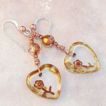 MI AMOR - Hearts and Flowers Earrings, Handmade Czech Glass Jewelry MI AMOR - Hearts and Flowers Earrings, Handmade Czech Glass Jewelry