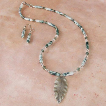 AFTER A FOREST RAIN - Thai Silver Leaf Tree Agate Moss Agate, Handmade Necklace