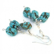 TURQUOISE LOVE - Turquoise Nuggets Sterling Handmade Cluster Earrings