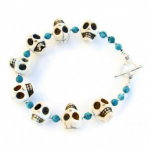 HAPPY SKULLS - Skull Bracelet Handmade Day of the Dead Magnesite Jewelry Unique HAPPY SKULLS - Skull Bracelet Handmade Day of the Dead Magnesite Jewelry Unique