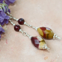 ALICE SPRINGS - Mookaite Jasper Garnet Handmade Earrings, Gemstone Sterling Dangle