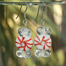 PEPPERMINT CANDY - Christmas Candy Peppermint Lampwork Sterling Earrings, Handmade Red