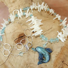 DELPHINUS - Boro Dolphin White Coral Quartz Sterling Handmade Necklace