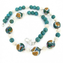 FLOWER SHOW - Handmade Necklace, Flowers Polymer Clay Magnesite Pearls Jewelry Summer