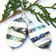 CALMING WATERS - Paua Shell Mother of Pearl Handmade Earrings Beach Jewelry Silver