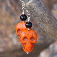 SCARY! - Halloween Day of the Dead Skull Earrings, Handmade Orange Jewelry