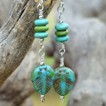 PRIMEVAL DAYS - Trilobite Handmade Earrings, Turquoise Czech Glass Fossil Bead Jewelry