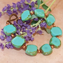 SOUTHWEST DREAMING - Turquoise Colored Czech Glass Copper Handmade Bracelet