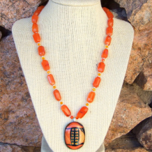 KIVA - Orange Dichroic Pendant Carnelian Handmade Necklace, Swarovski Jewelry
