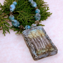 NEW MEXICO GOLD - Tree Pendant Handmade Necklace Turquoise Jasper Gemstone Jewelry