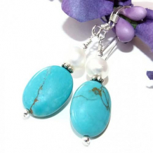 TURQUOISE CHARM - Turquoise Magnesite Pearls Sterling Handmade Earrings
