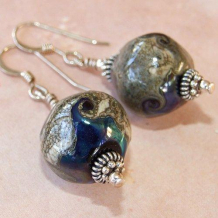 SPRING TIDE - Lampwork Beads Clare Scott Blue Silver Handmade Earrings
