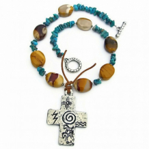 HODEEZYEEL - Southwest Pewter Cross Handmade Necklace, Mookaite Turquoise Jewelry HODEEZYEEL - Southwest Pewter Cross Handmade Necklace, Mookaite Turquoise Jewelry