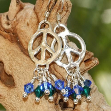 GIVE PEACE A CHANCE - Handcrafted Sterling Peace Signs Swarovski Earrings