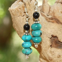 DOLPHINS AT PLAY ON CALIBOGUE SOUND - Turquoise Black Onyx Sterling Handmade Earrings