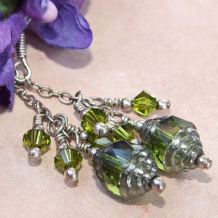 MONTEVERDE - Green Czech Cathedral Glass Earrings Swarovski Dangle Handmade