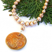 OM - Om Ceramic Pendant Necklace Handmade Pearls Spiritual Jewelry Aum 