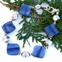 BLUE JEAN HEAVEN - Blue Kyanite Sterling Handmade Bracelet, Dolphin Gemstone Jewelry