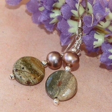 DESERT DREAMS - Earthy Red Creek Jasper Pearls Silver Handmade Earrings