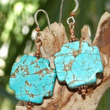 BELIEVE - Crosses Turquoise Magnesite Copper Sterling Handmade Earrings
