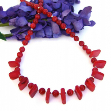 ALL ABLAZE - Handmade Necklace Red Mother of Pearl Shell Sterling Boho Jewelry 