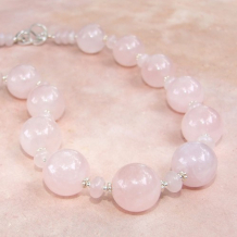 FIRST BLUSH - Chunky Rose Quartz Handmade Necklace, Pink Gemstones 