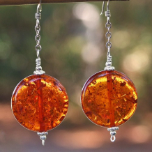 SPELLBOUND - Amber Discs Sterling Earrings, Handmade Dangle Jewelry