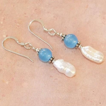 Blue Chalcedony Pearls Sterling Handmade Earrings