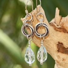 CALM - Faceted Aqua Blue Quartz Sterling Handmade Earrings