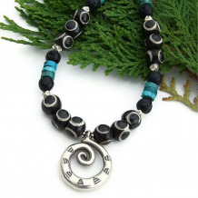 SPIRALING OUT OF CONTROL - Thai Spiral Evil Eye Turquoise Handmade Necklace, Beaded Jewelry