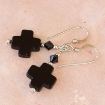 FAITH - Crosses Black Onyx Jet Swarovski Earrings, Handmade Jewelry