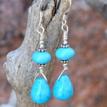 DREAMING IN TURQUOISE - Turquoise Magnesite Teardrop Handmade Earrings, Sterling 
