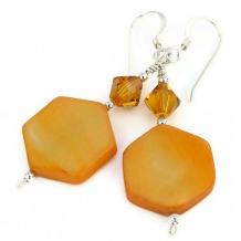 MIRASOL - Handmade Earrings, Saffron Mother of Pearl Shell Swarovski Jewelry