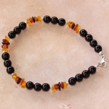WILD THING - Black Onyx Amber Sterling Handmade Bracelet