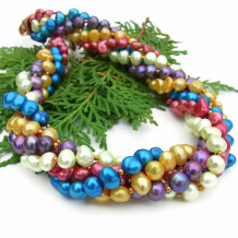 CARNIVALE - Colorful Torsade Handmade Pearl Necklace, Multi Strand Beaded Jewelry