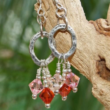 SUNSET - Sunset Colors Swarovski Sterling Hammered Link Handmade Earrings