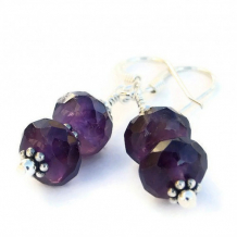 GOTTA LOVE GRAPE - Amethyst Sterling Stacked Handmade Earrings, Faceted Jewelry