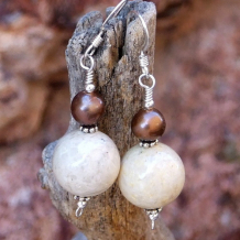 EARTHLY ELEGANCE - Riverstone, Pearls and Sterling Silver Handmade Earrings 