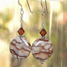 CHOCOLATE SWIRLS - Brown African Picture Jasper Swarovski Handmade Earrings