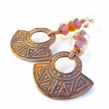 UHURU - Tribal Rustic Copper Earrings Handmade Boro Glass Exotic Jewelry 