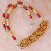TORTUGAS - Carved Sea Turtles Bone Red Coral Handmade Necklace