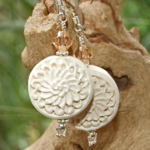LOTUS LOVE - White Carved Cinnabar Lotus Crystal Handmade Earrings