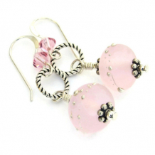 PERFECTLY PINK - Pink Lampwork Earrings, Handmade Beach Glass Swarovski Sterling Unique