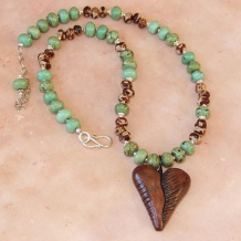 I DON'T HAVE A WOODEN HEART - Heart Necklace, Handmade Polymer Clay Turquoise Seeds 