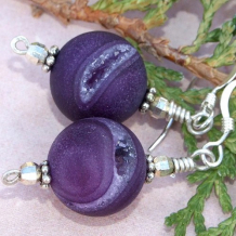 PASSIONATELY PURPLE - Druzy Earrings, Purple Agate Sterling Handmade One of a Kind Jewelry